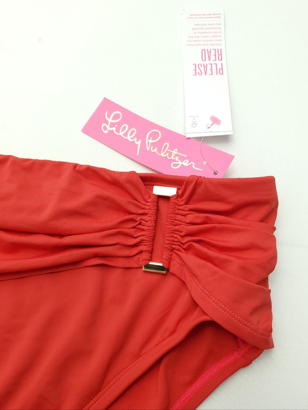 NEW Lilly Pulitzer Neil Ruby Red High Waist Bikini Bottom Ruched Waistband Sz 16 - Picture 6 of 10